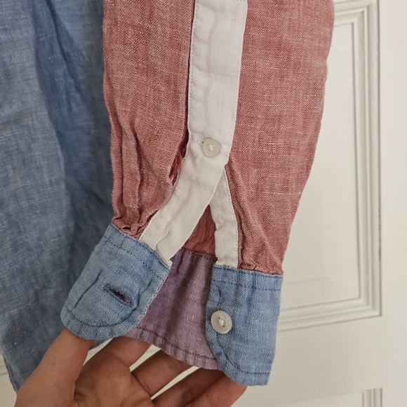 JCrew men's linen button down shirt multicolor patchwork size small - Picture 5 of 7